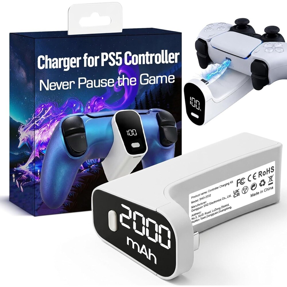 Wireless Charger for PS5 Controller with 2000mAh Battery Pack, Play While Chargi